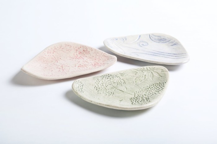 handmade dessert plates in three colours